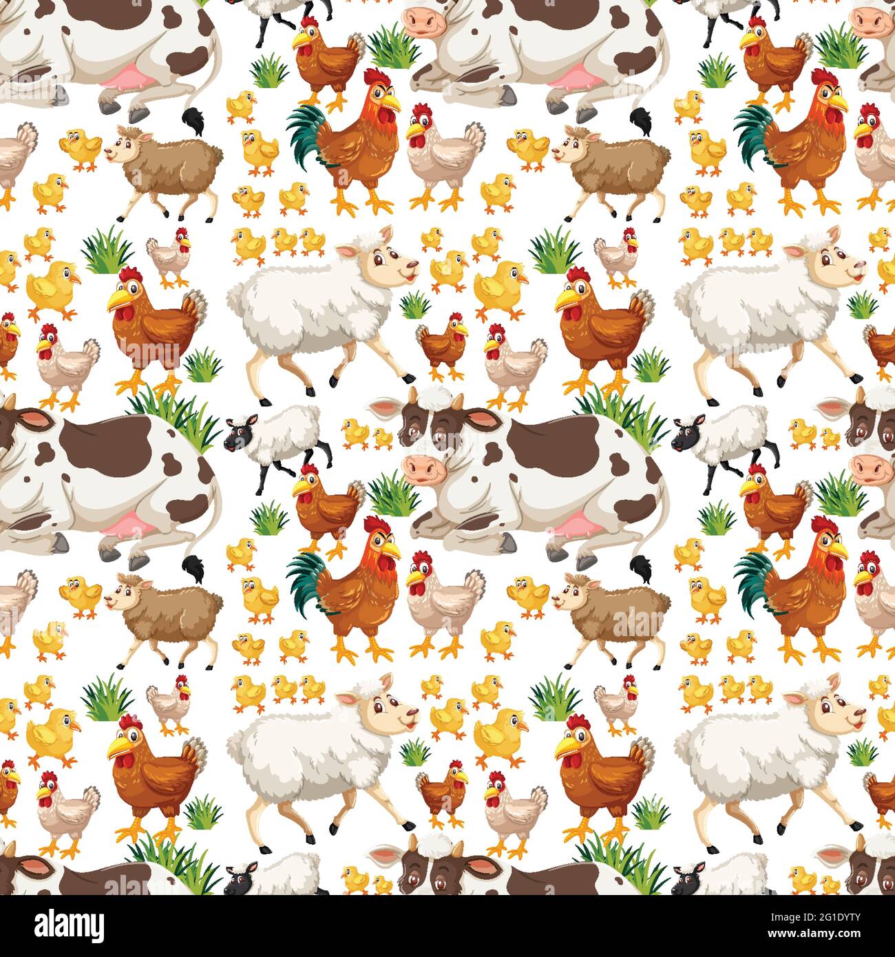 Seamless pattern with cute farm animals cartoon character illustration ...