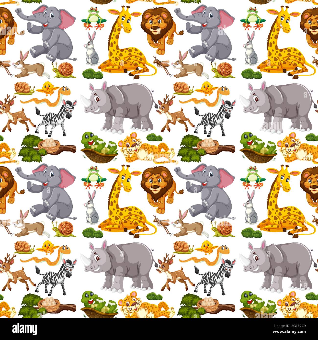 Seamless pattern with cute wild animals cartoon character on white background illustration Stock Vector Image & Art - Alamy Seamless pattern with cute wild animals cartoon character on white background illustration Stock Vector Image & Art - Alamy