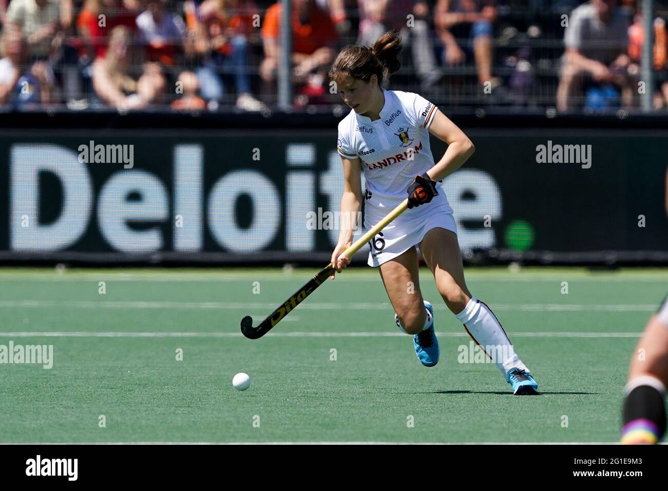 AMSTELVEEN, NETHERLANDS - JUNE 6: Tiphaine Dusquesne of Belgium during the Euro Hockey Championships match between Duitsland and Belgie at Wagener Sta Stock Photo