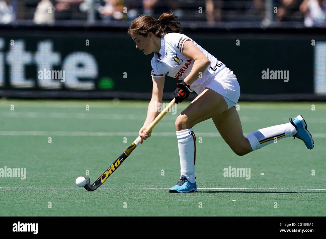 AMSTELVEEN, NETHERLANDS - JUNE 6: Tiphaine Dusquesne of Belgium during the Euro Hockey Championships match between Duitsland and Belgie at Wagener Sta Stock Photo