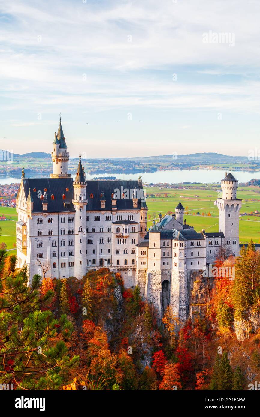 Famous Neuschwanstein Castle In Beautiful Autumn Colors In Bavaria And 