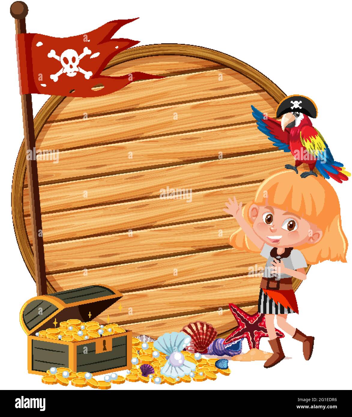 Pirate island with an empty banner isolated on white background illustration Stock Vector