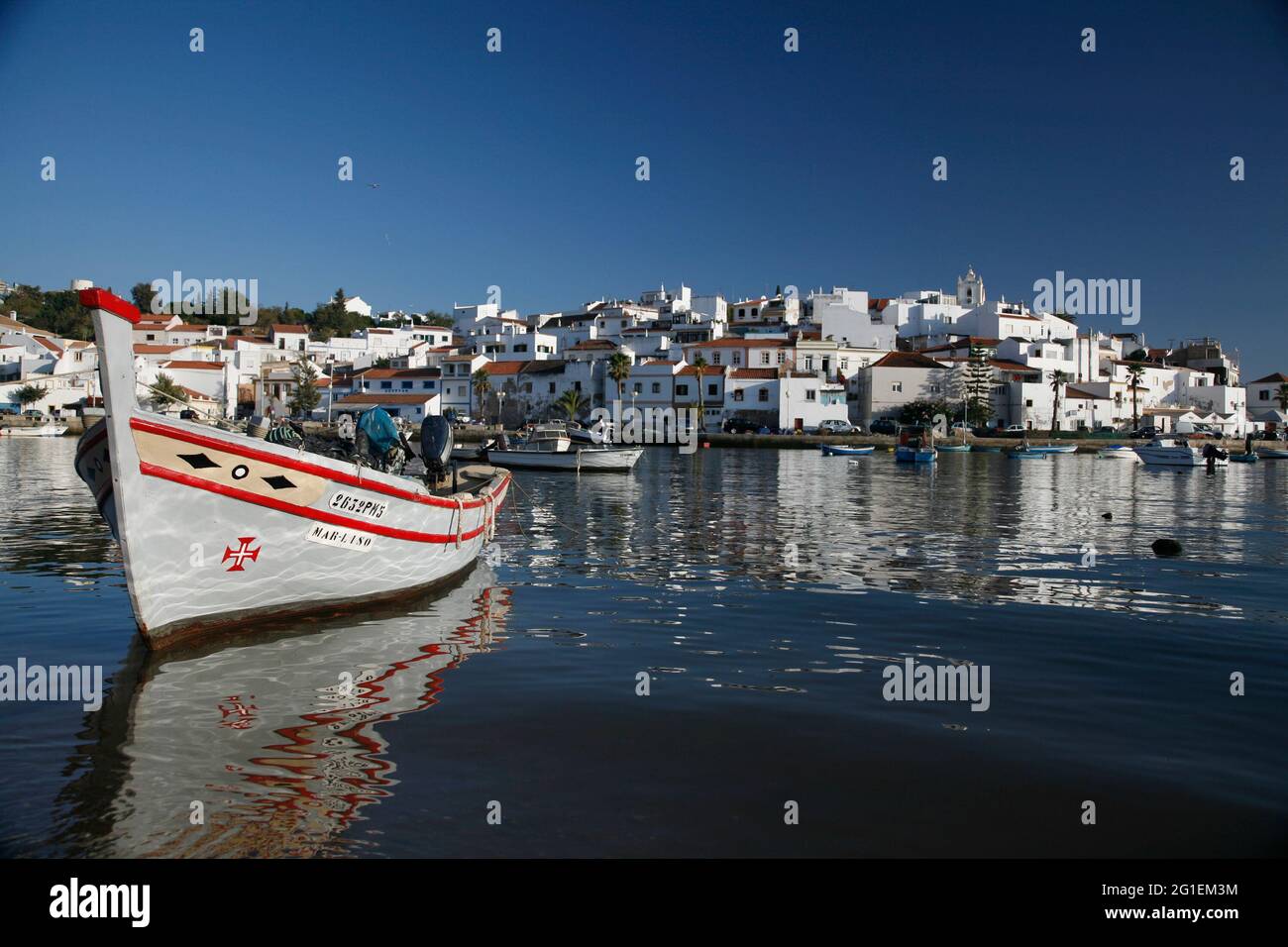 A general view of Ferragudo, a charming fishing town situated on the eastern side of the Arada River on the western border of the municipality of Lagoa, in Portugal and which is often claimed to be the prettiest village in the Algarve. Picture date: Monday August 4, 2008. Stock Photo