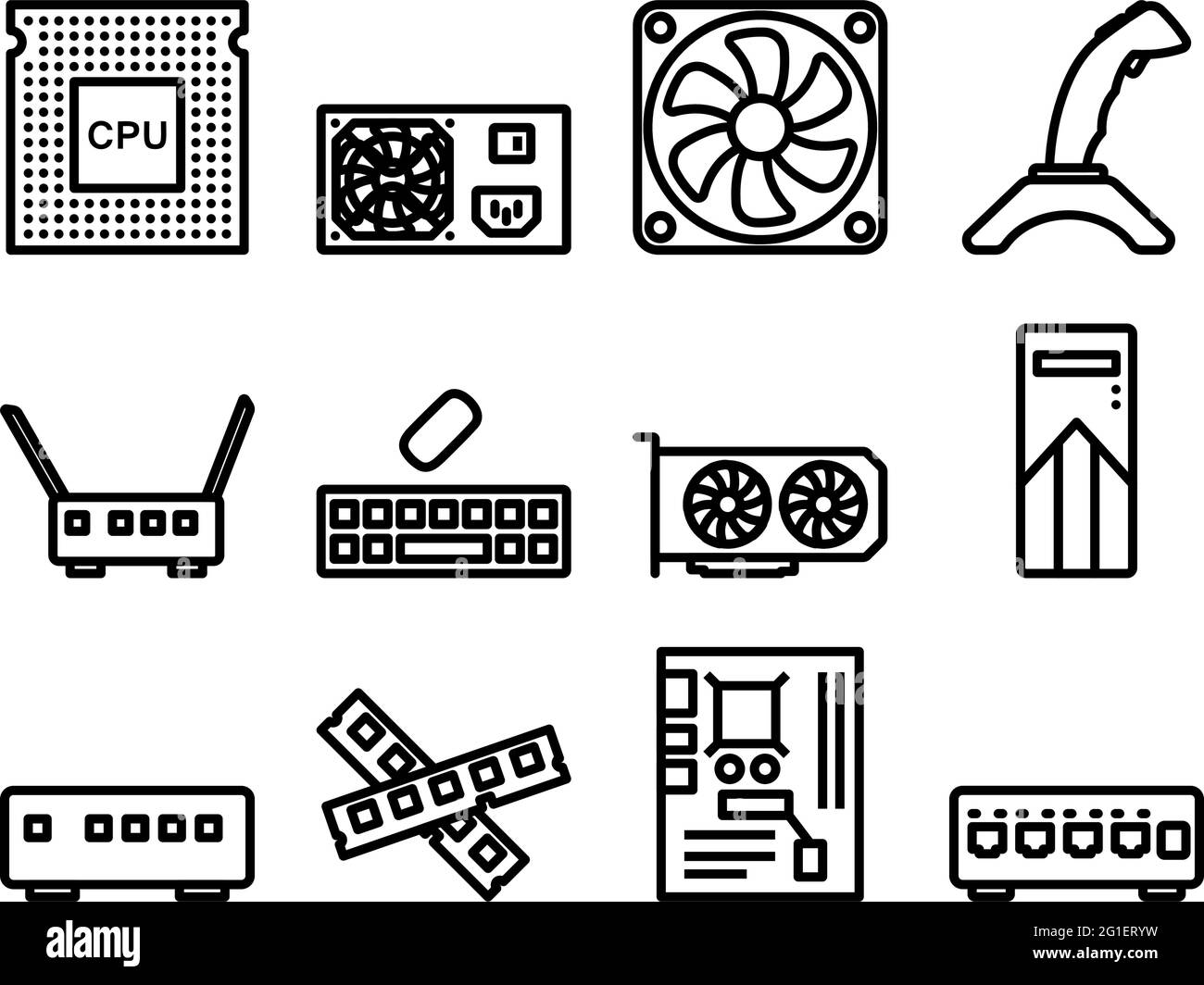 Computer Icon Set. Editable Bold Outline Design. Vector Illustration ...