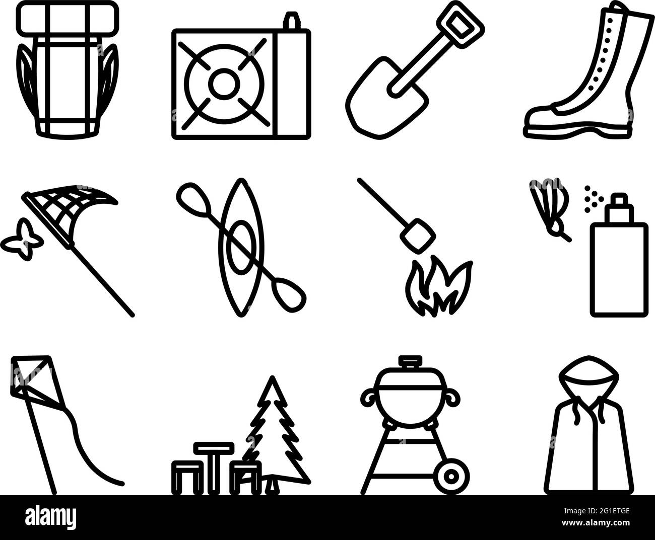 Camping Icon Set. Editable Bold Outline Design. Vector Illustration ...