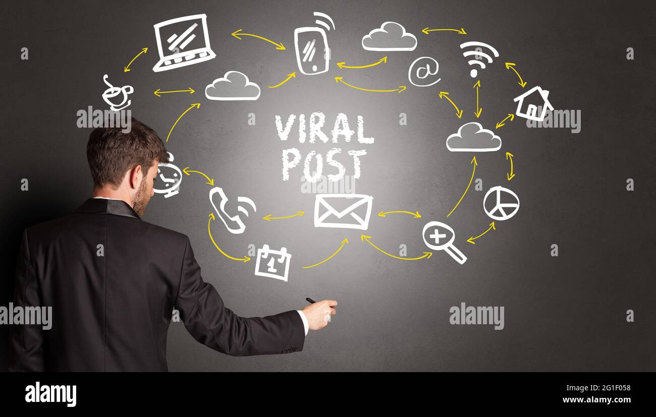 businessman drawing social media icons Stock Photo Alamy