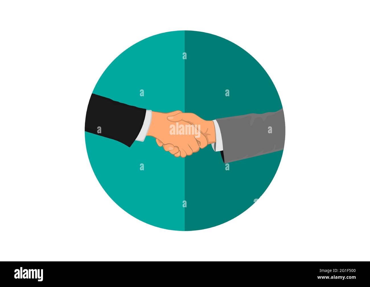 Drawing Graphics hand two business people shaking hands in green circle logo vector illustration Stock Vector