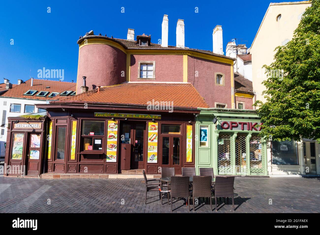 Medieval houses and shop fronts, Varkerulet, Sopron, Hungary Stock Photo Alamy