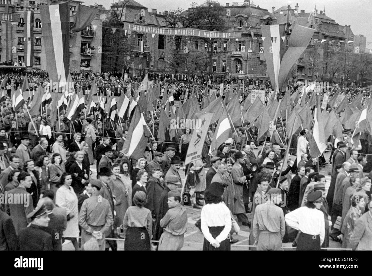 geography / travel, Hungary, politics, Labour Day, parade, Budapest, 1.5.1948, ADDITIONAL-RIGHTS-CLEARANCE-INFO-NOT-AVAILABLE Stock Photo