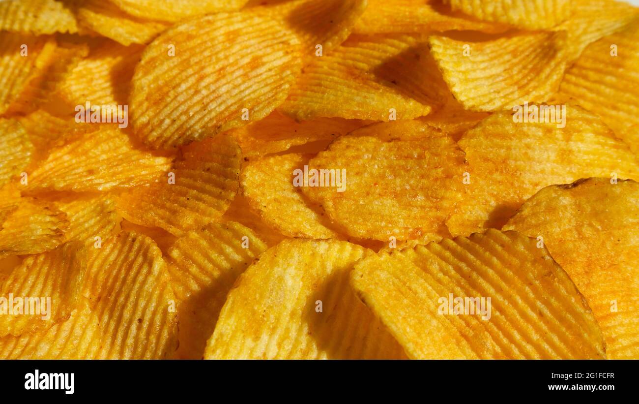 Rippled chips on a sunny day close up Stock Photo