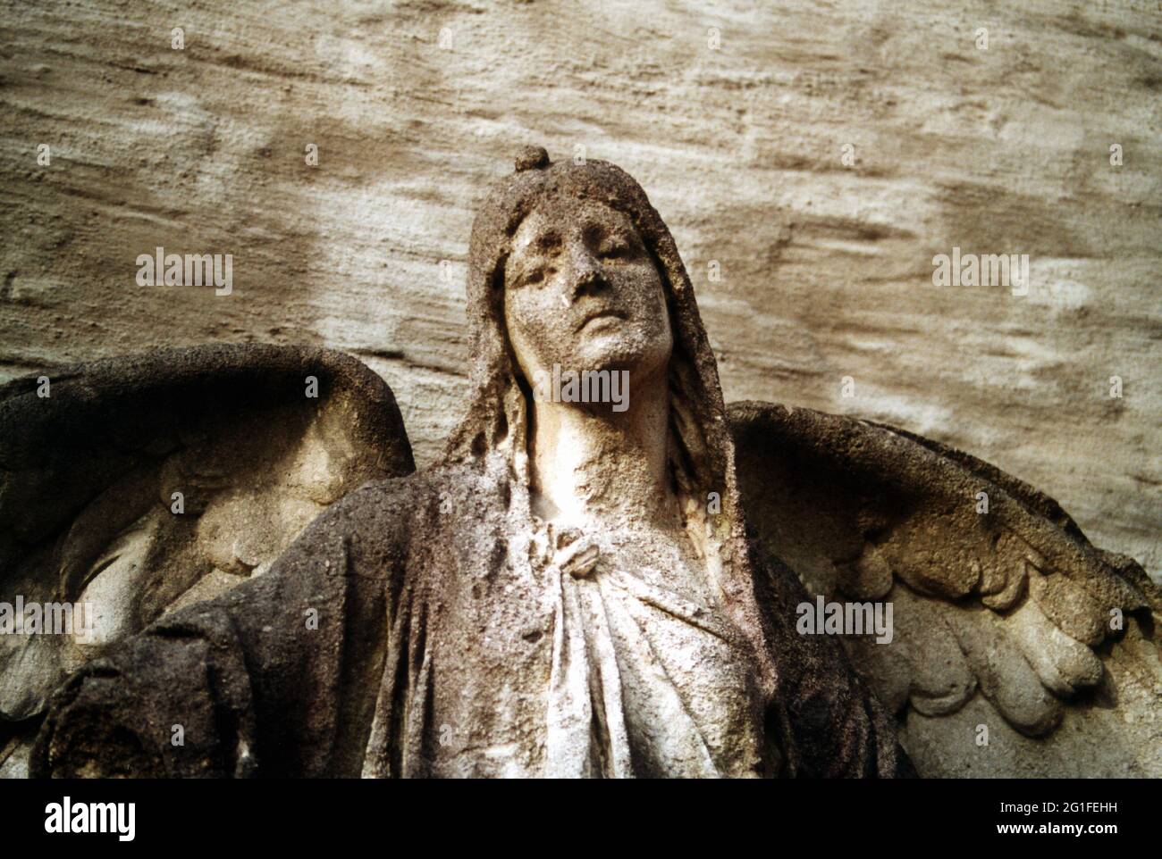 death, cemetery, gravestones, detail, angel, Alter Südfriedhof (Old Southern cemetery), Munich, ADDITIONAL-RIGHTS-CLEARANCE-INFO-NOT-AVAILABLE Stock Photo