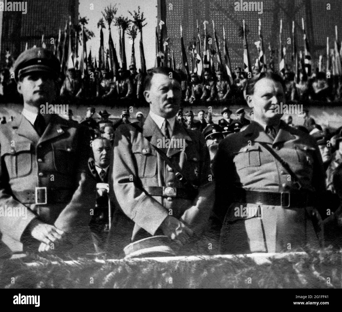 Nazism / National Socialism, event, Labour Day, Tempelhofer Feld, Berlin, Germany, 1.5.1935, from left: :, Rudolf Hess, EDITORIAL-USE-ONLY Stock Photo