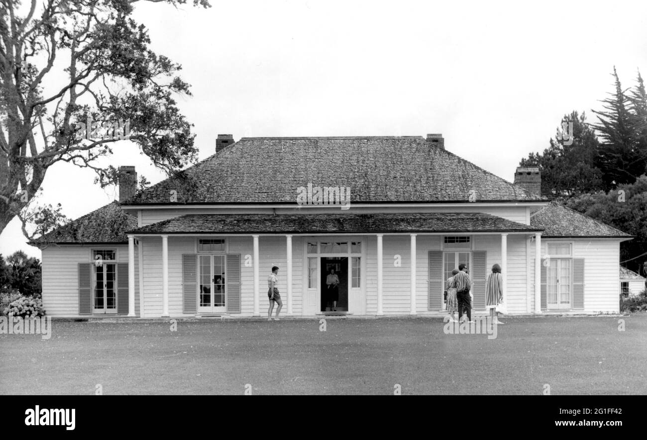 geography / travel, New Zealand, Waitangi, building, Treaty House, built by James Busby 1833, ADDITIONAL-RIGHTS-CLEARANCE-INFO-NOT-AVAILABLE Stock Photo
