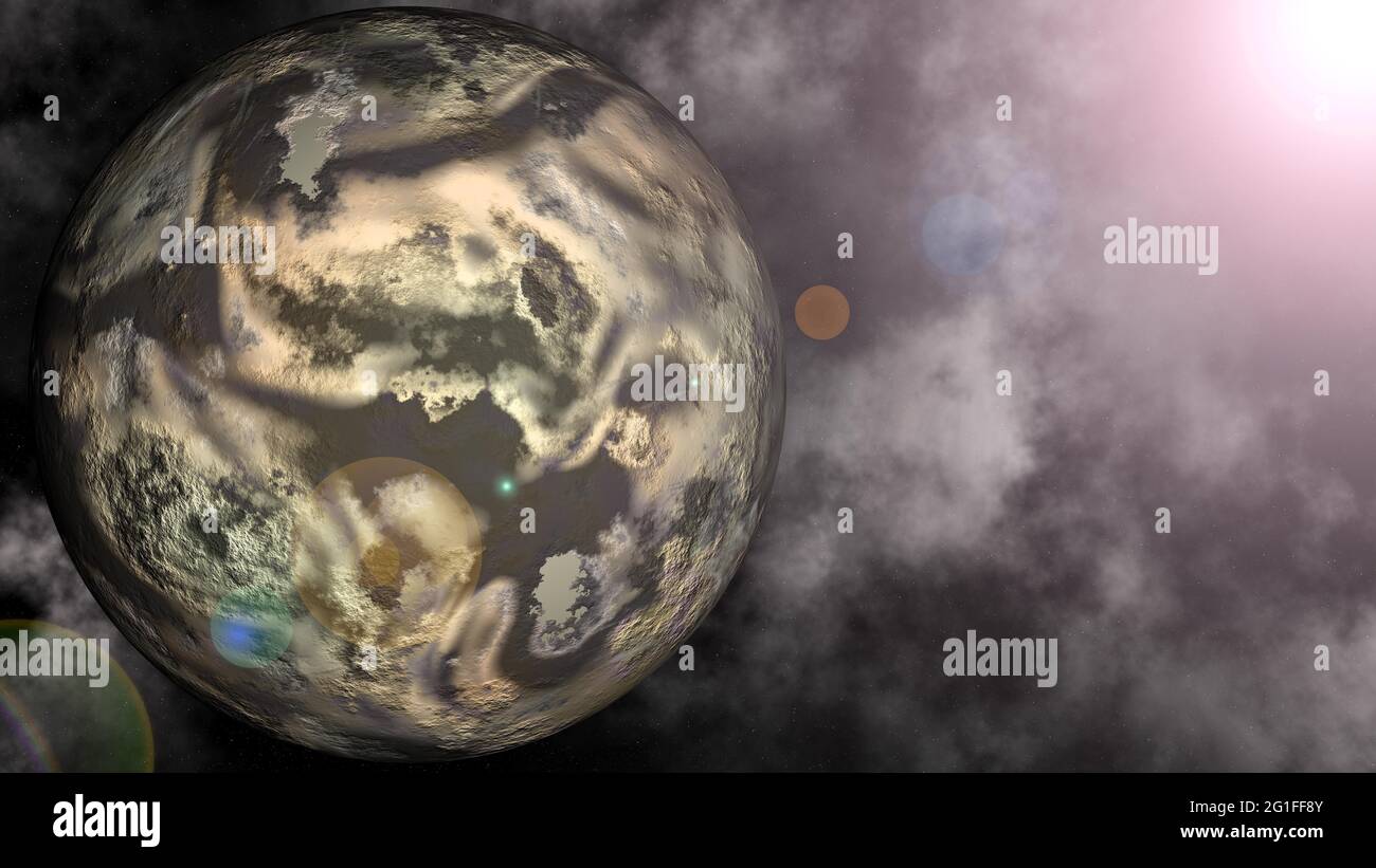 Digitally created illustration of planet Pluto with starry sky, Pluto, originally considered the ninth planet, was classified as a dwarf planet Stock Photo
