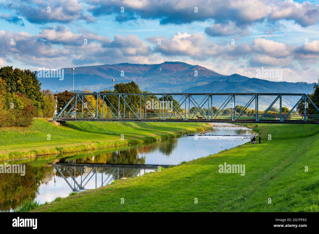 Bicycle bridge and Kandel mountain in the background, Emmendingen, Baden-Wuerttemberg, Germany Stock Photo
