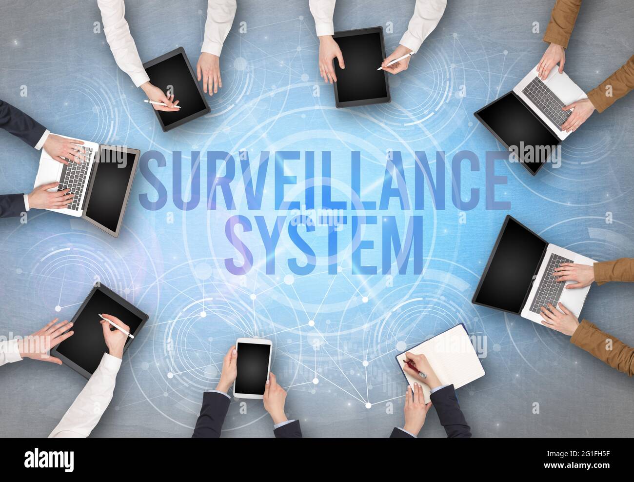 Group of people in front of a laptop, security concept Stock Photo