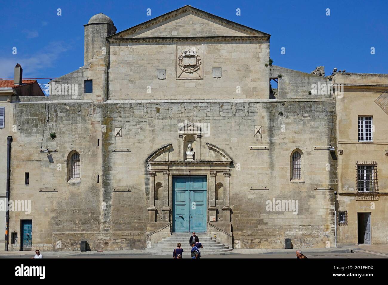 Place de la Republique with former church Sainte Anne d'Arles, Arles, Department Bouches-du-Rhone, Region Provence Alpes Cote d'Azur, Mediterranean Stock Photo