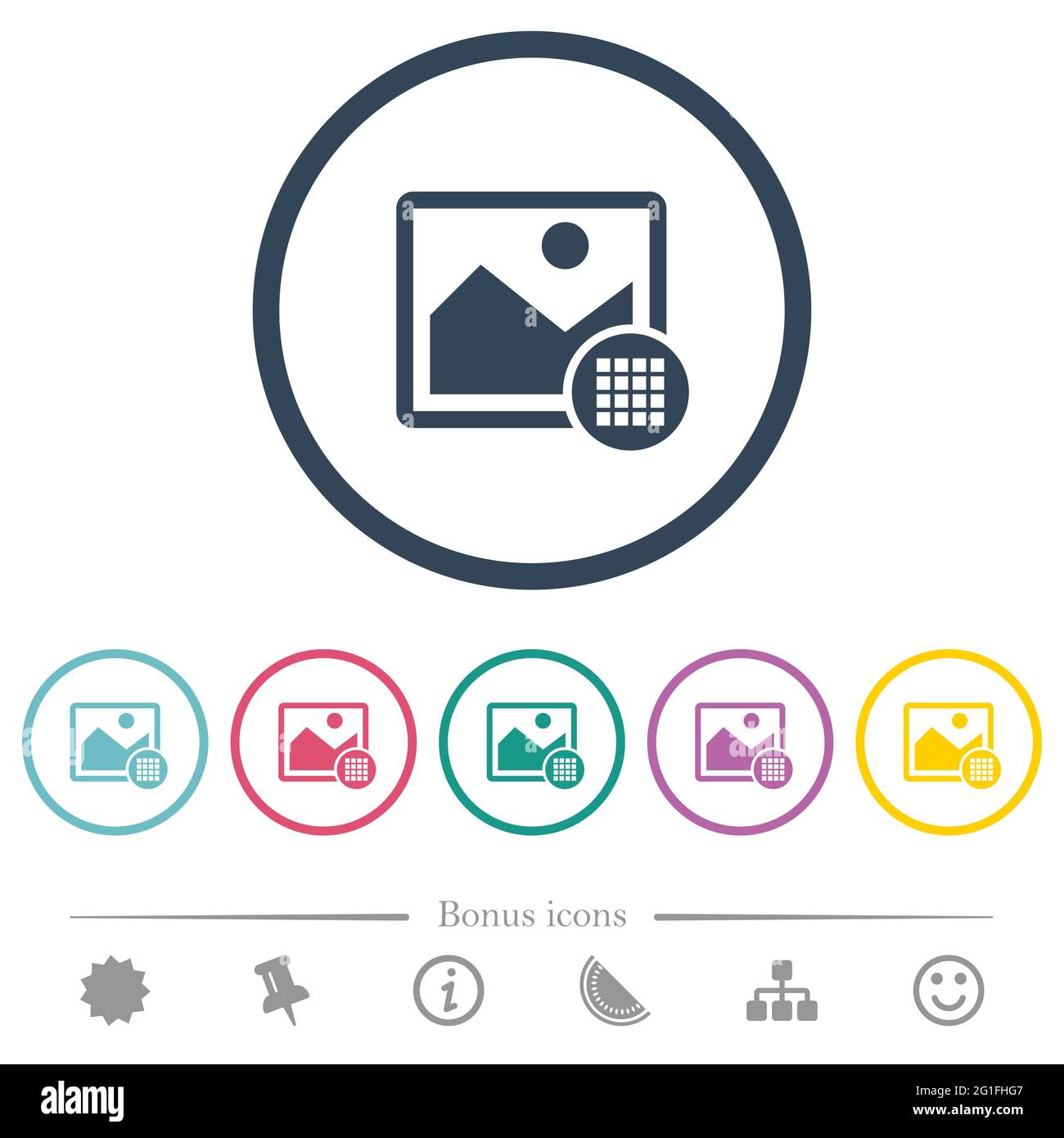 Image color palette flat color icons in round outlines. 6 bonus icons ...