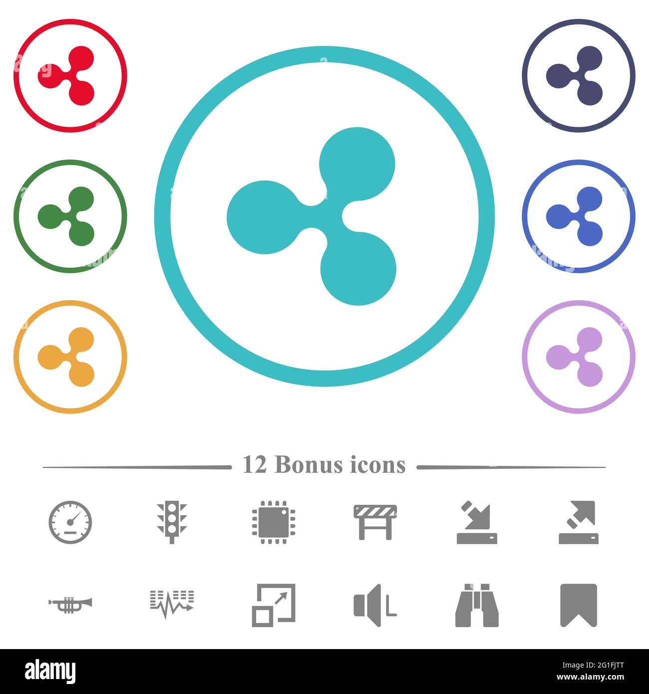 Ripple digital cryptocurrency flat color icons in circle shape outlines ...
