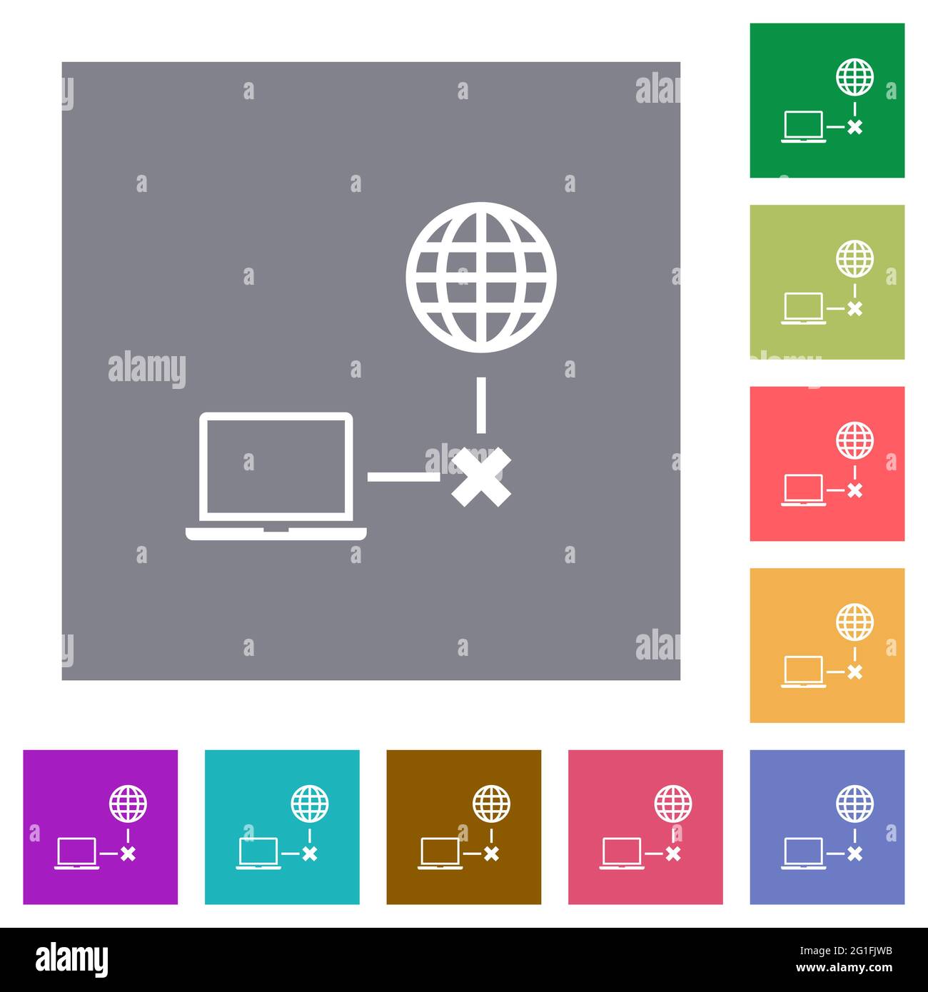 Offline laptop flat icons on simple color square backgrounds Stock ...