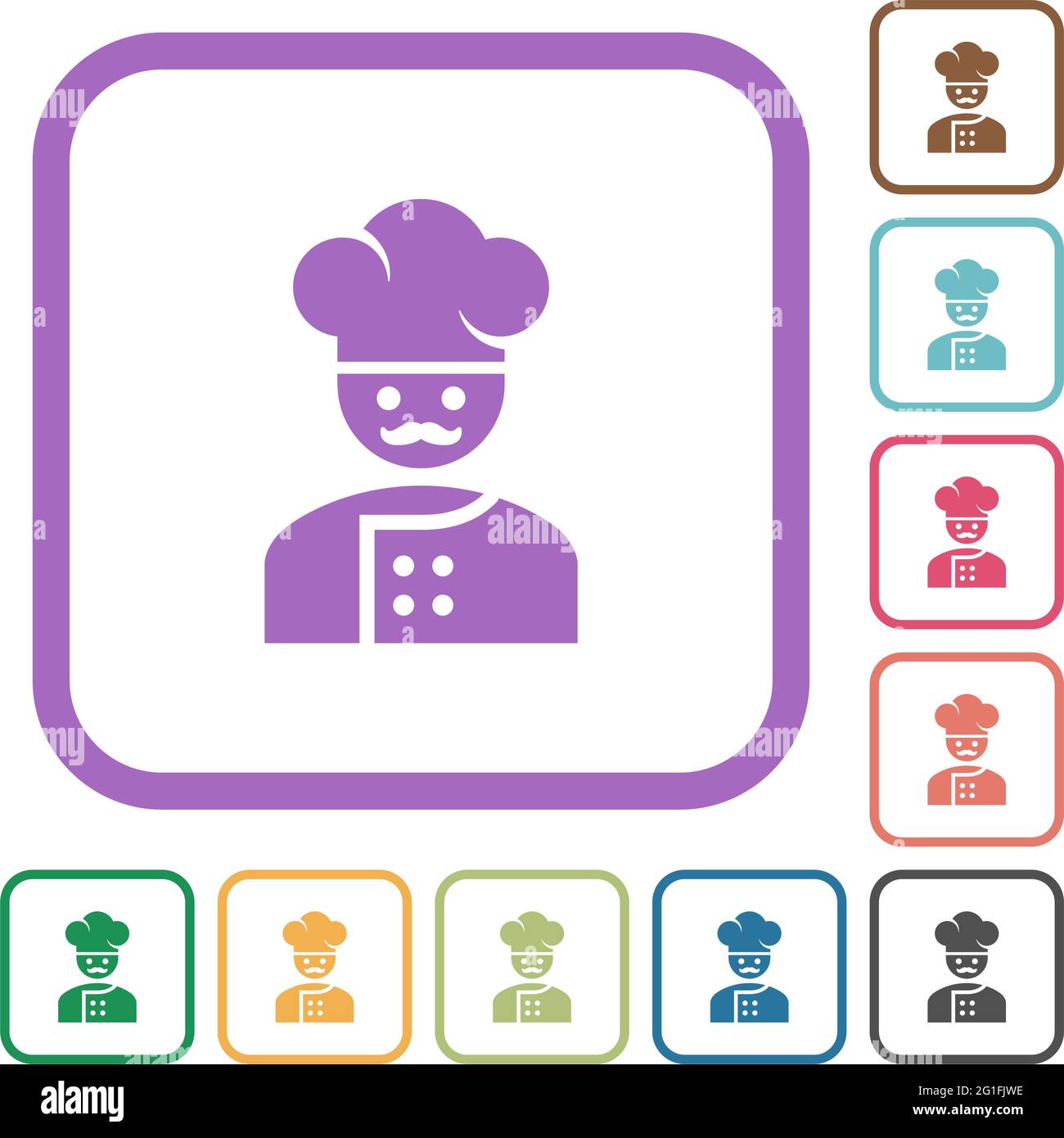 Master chef with mustache simple icons in color rounded square frames ...