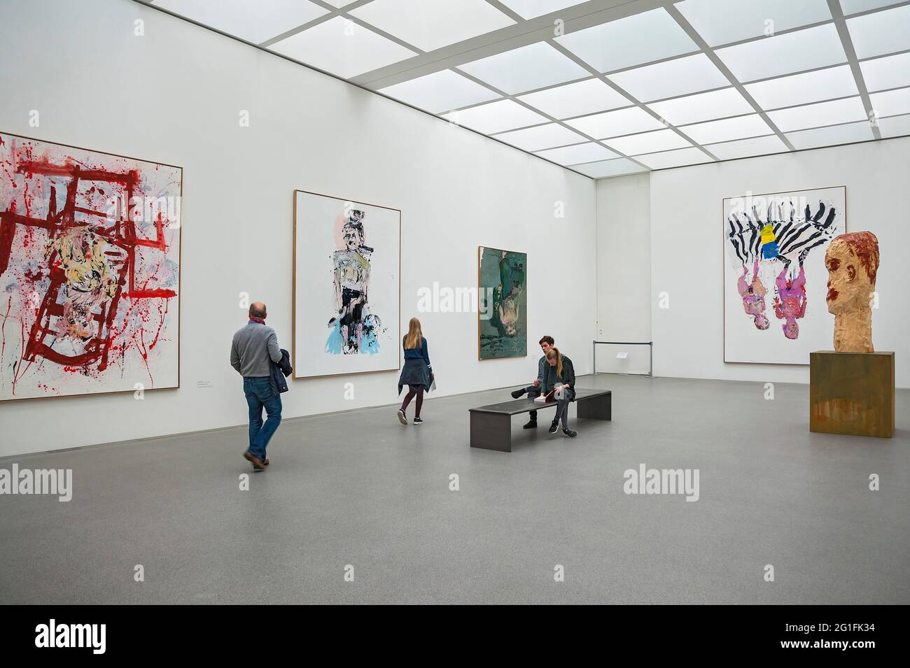 Room with works by Georg Baselitz, Pinakothek der Moderne, Munich, Upper Bavaria, Bavaria, Germany Stock Photo