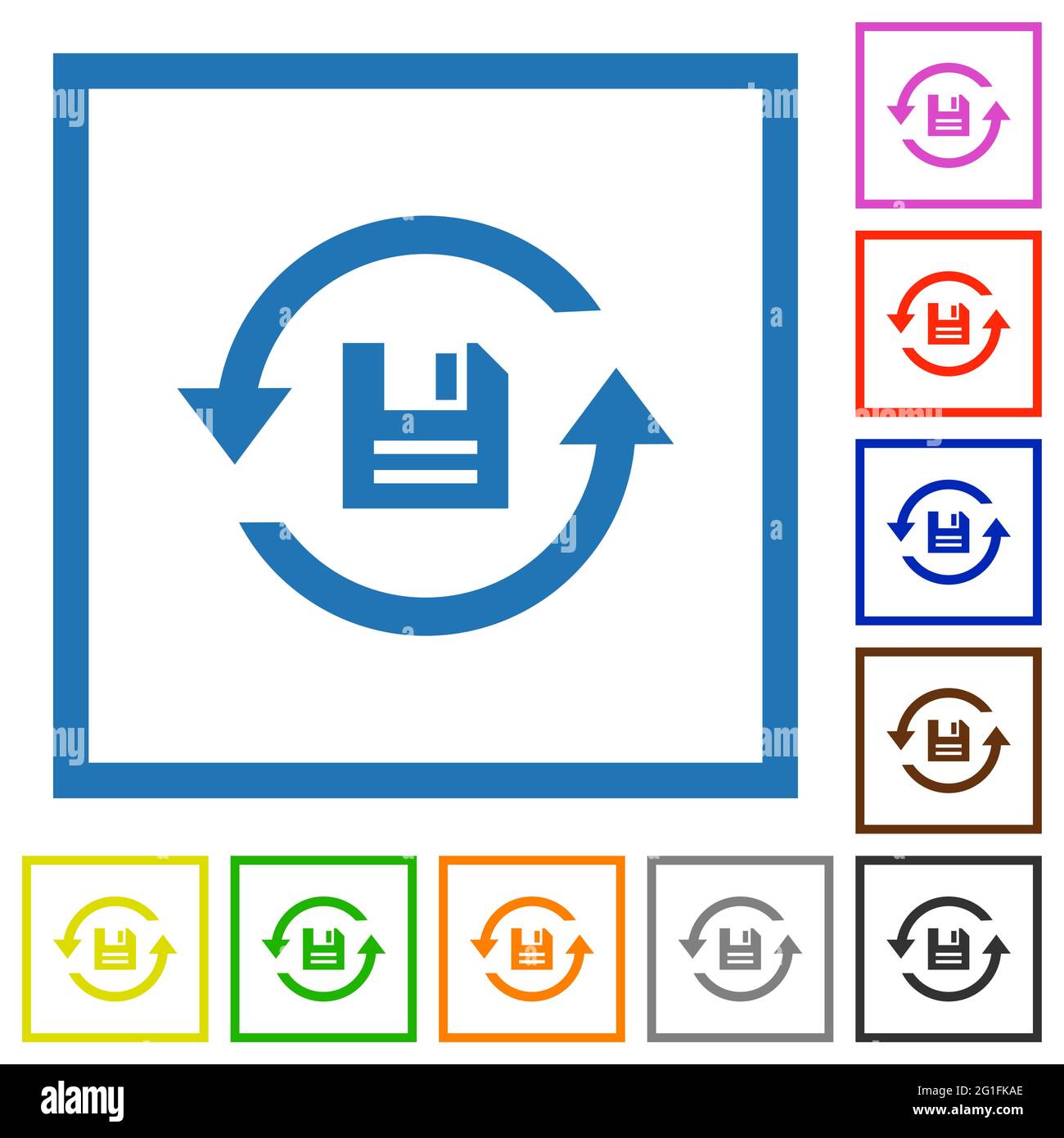 Daily backup flat color icons in square frames on white background ...
