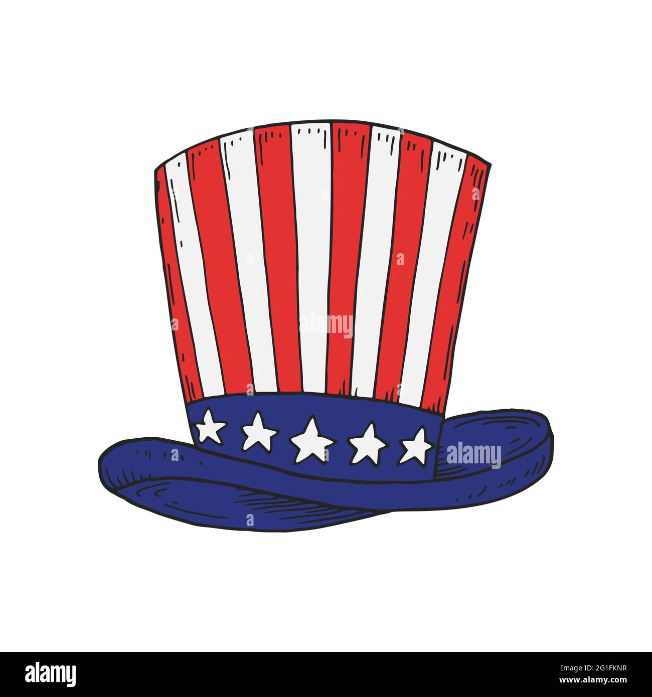 USA hat in national flag colors. 4th of July. Hand drawn vector illustration Stock Vector