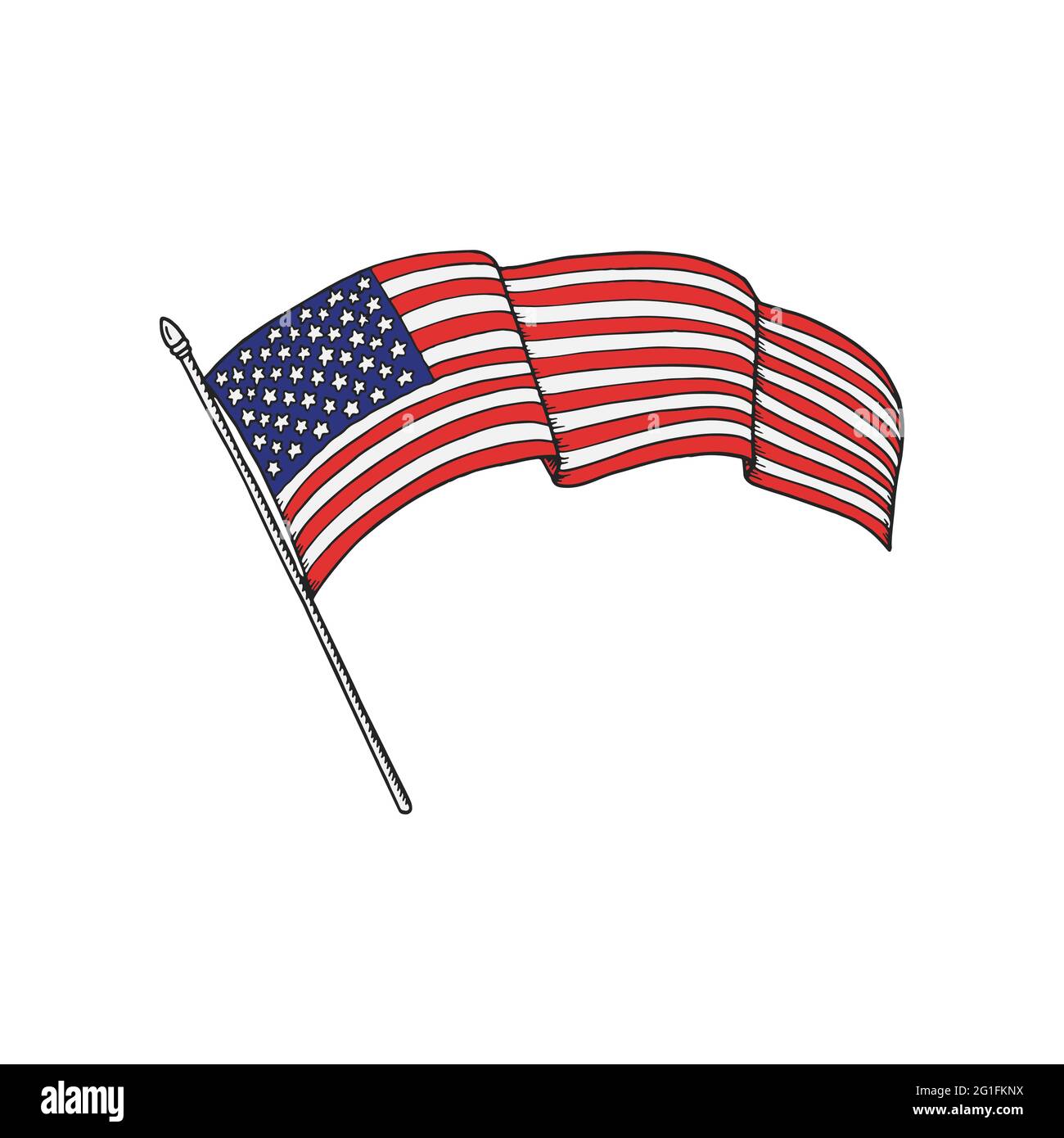 USA national waving flag. 4th of July. Hand drawn vector illustration Stock Vector