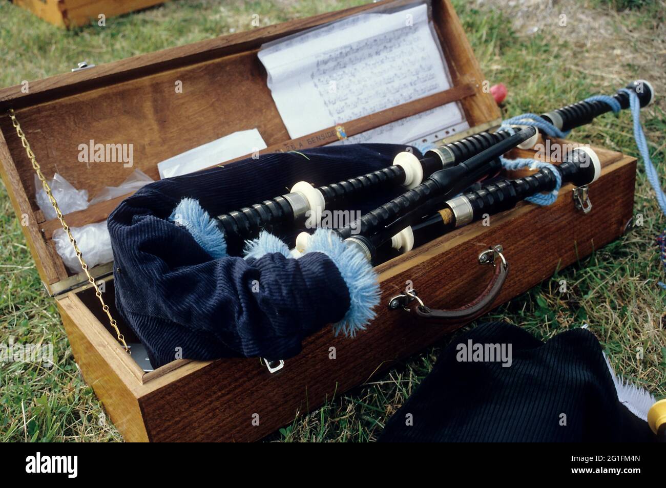 Bagpipe, wooden case, Scotland, Great Britain Stock Photo