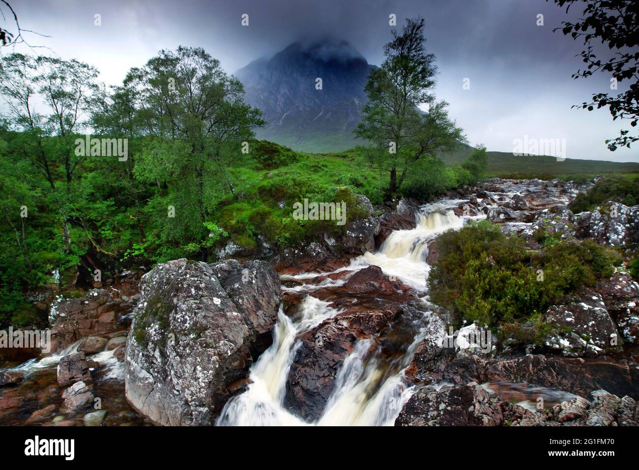 Buachaille Etive Mor, Glen Coe valley, Buachaille, summit, waterfall, highlands, highlands, Scotland, Great Britain Stock Photo