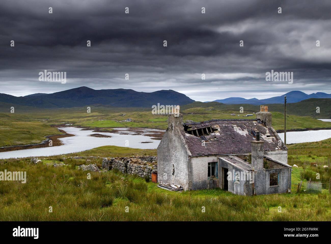 Cottage ruin, House, Landscape, Tarbert, Isle of Harris, Outer Hebrides, Western Isles, Hebrides, Scotland, United Kingdom Stock Photo