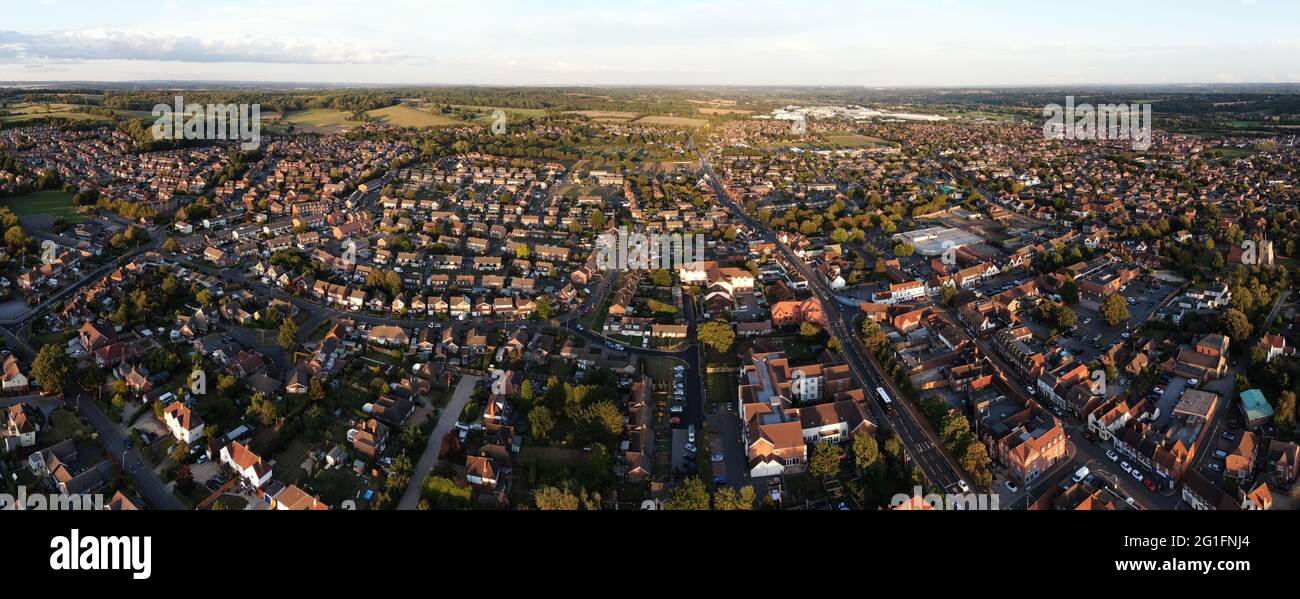 Wide aerial panorama of Thatcham in Berkshire Stock Photo