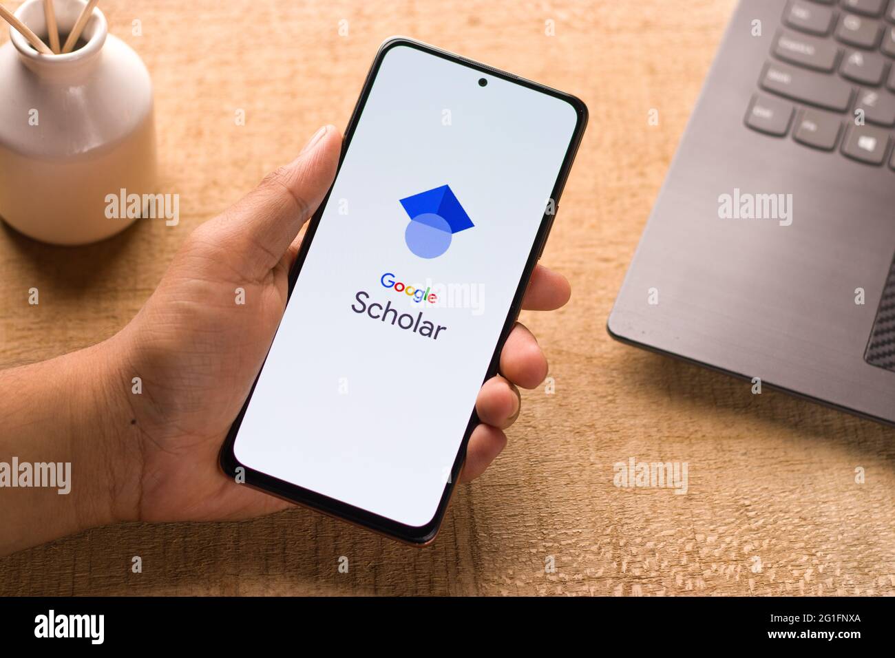 Assam, india - May 29, 2021 : Google Scholar app logo on phone screen stock image. Stock Photo