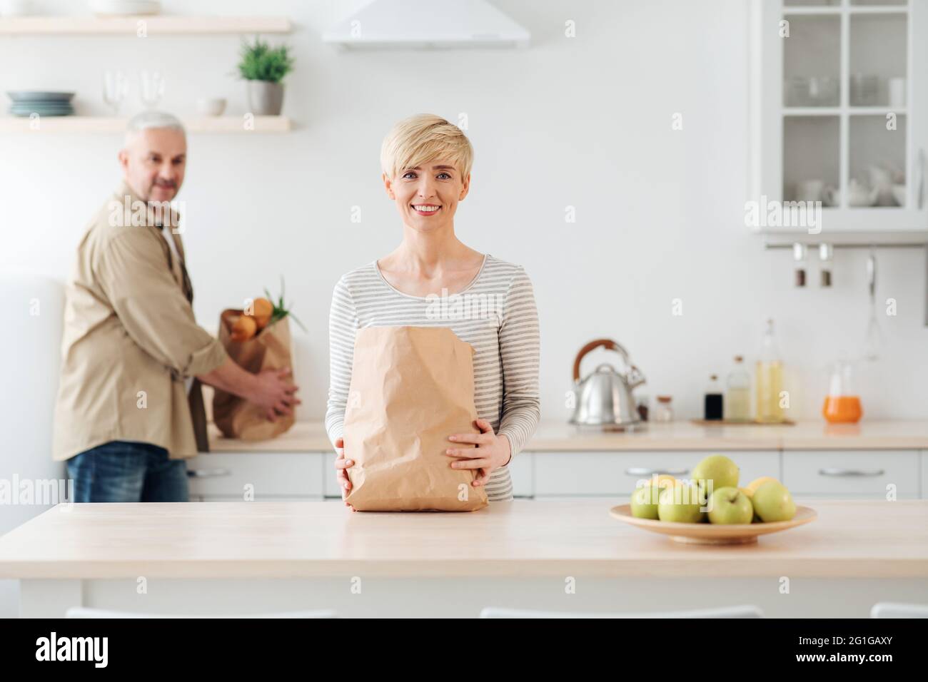 Family grocery shopping online. Return at home after market or grocery