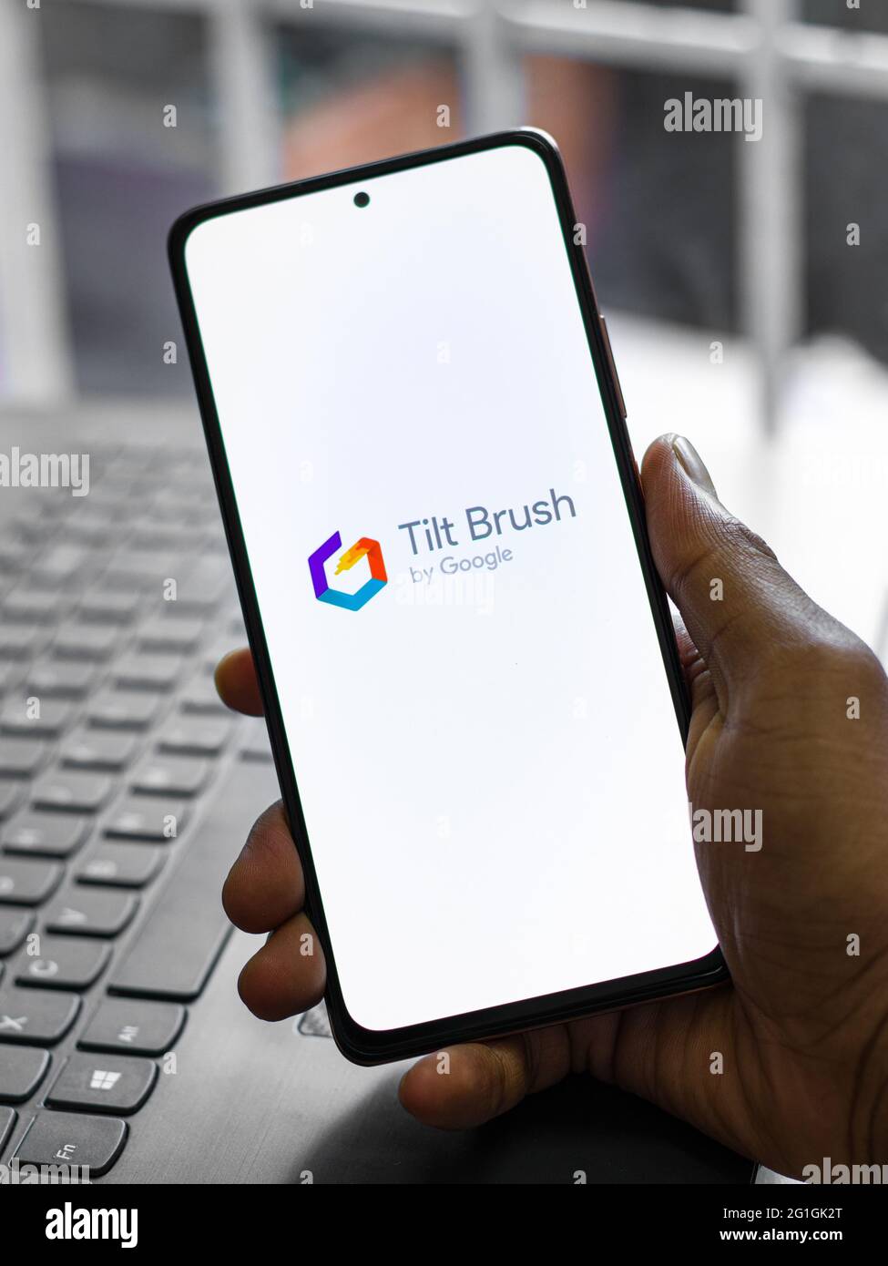 Assam, india May 29, 2021 Google Tilt Brush logo on phone screen