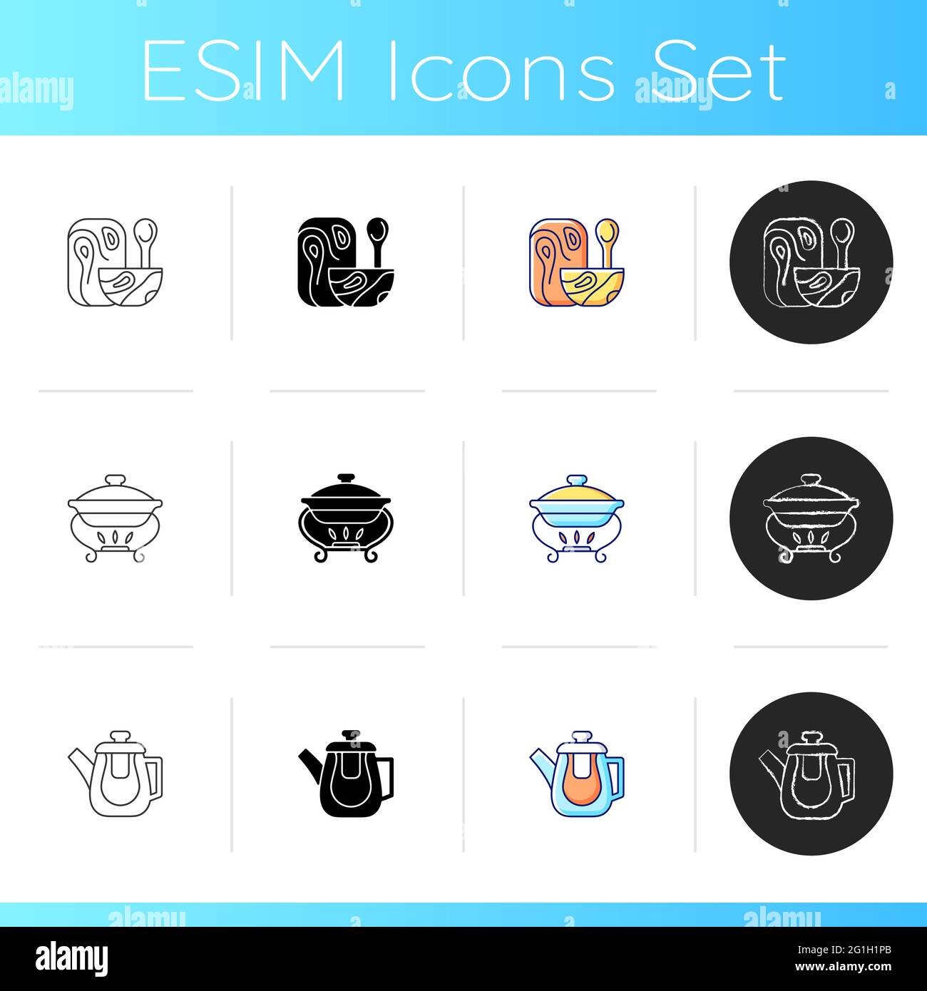 Trendy tableware icons set Stock Vector