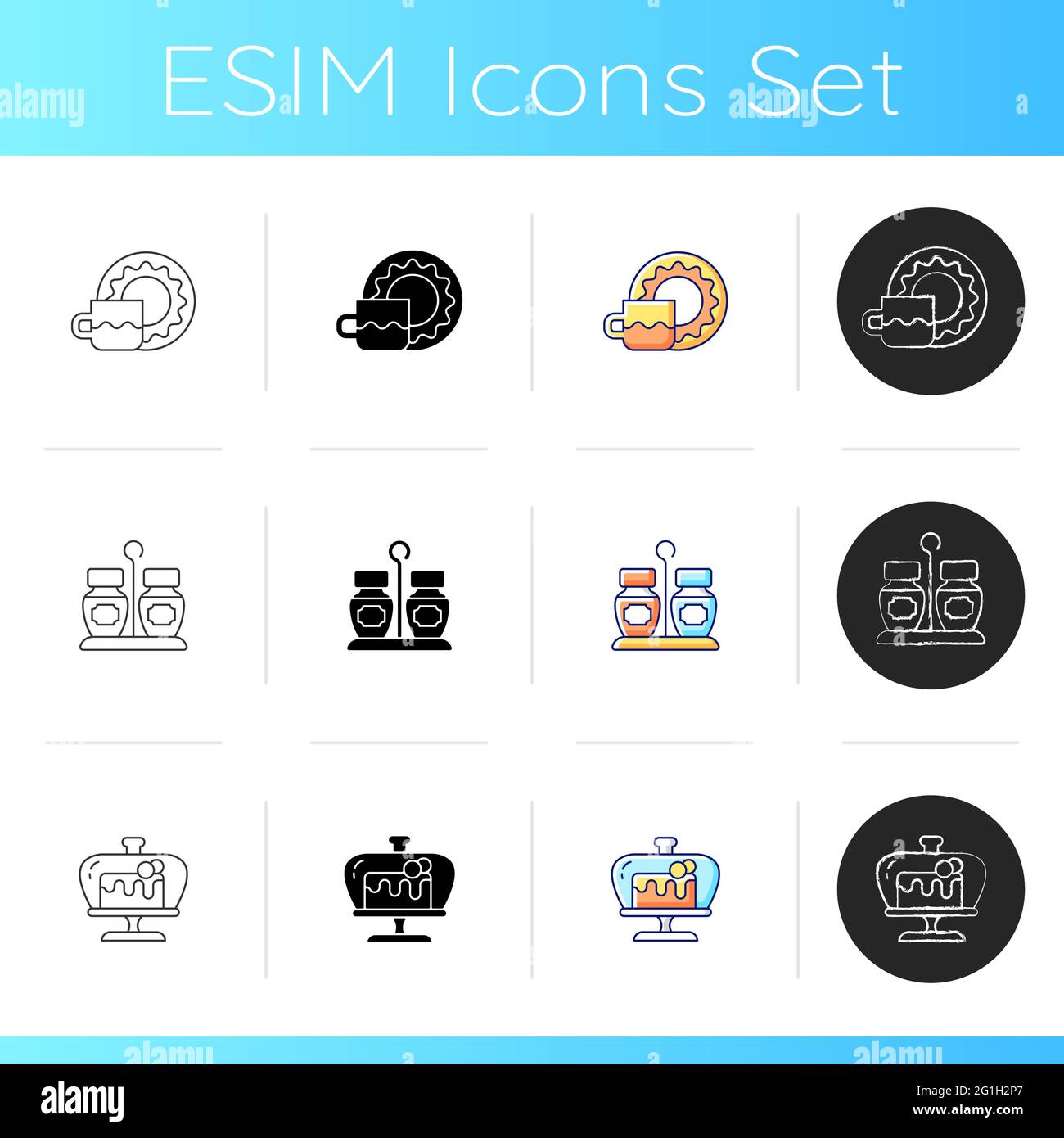 Trendy tableware icons set Stock Vector