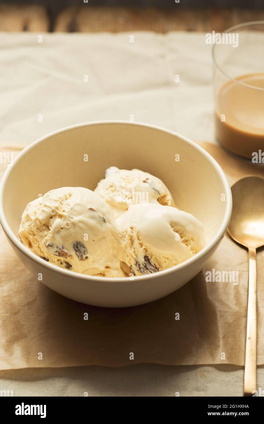 Malaga rum and raisins ice creams Stock Photo Alamy