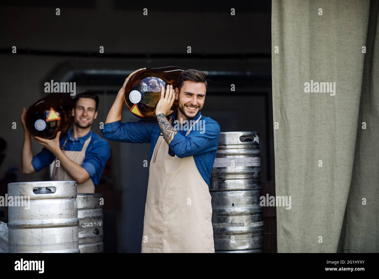 Alcoholic beverages production, beer industry and modern plant Stock