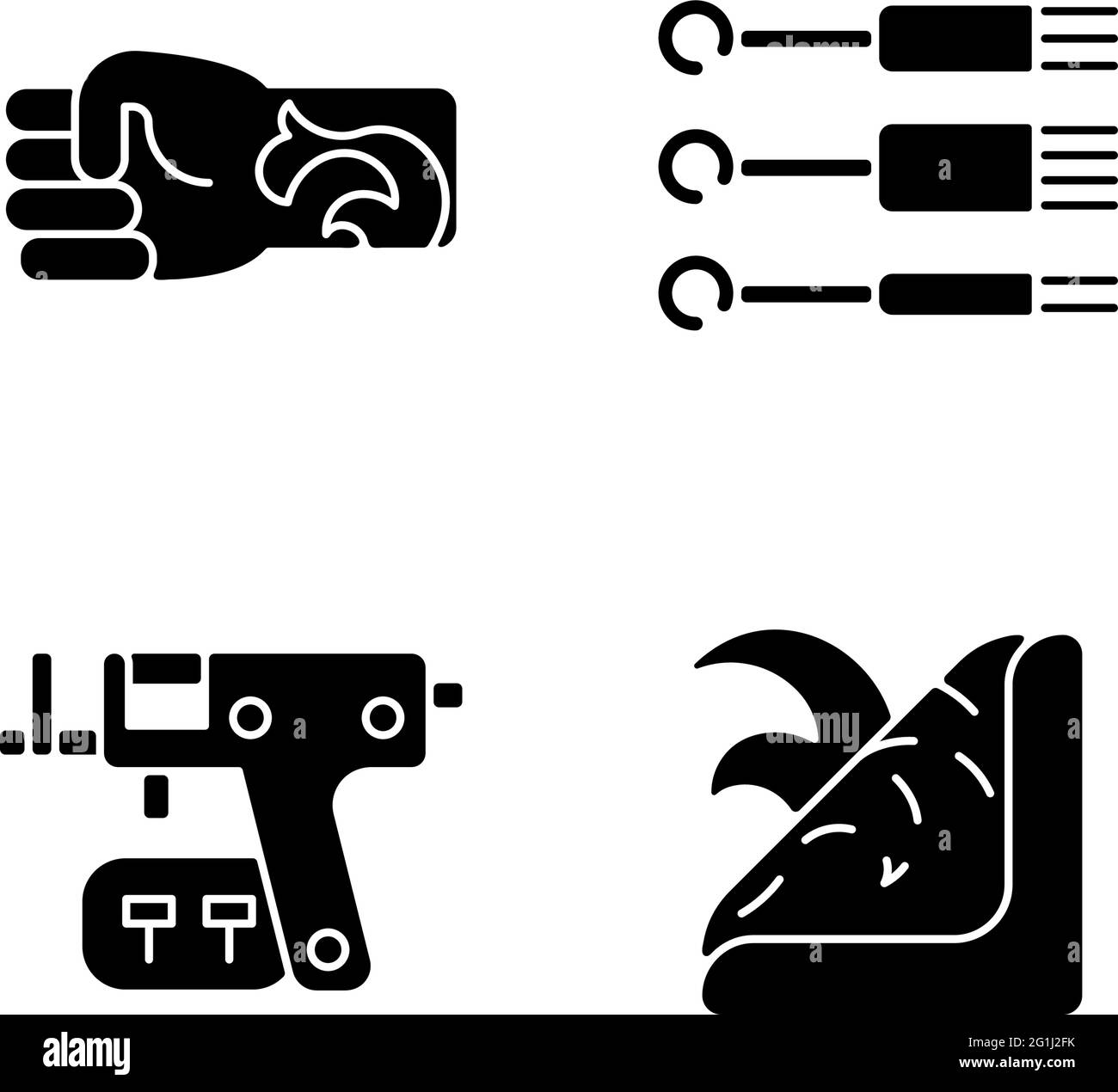 Tattoo and piercing tools black glyph icons set on white space Stock ...