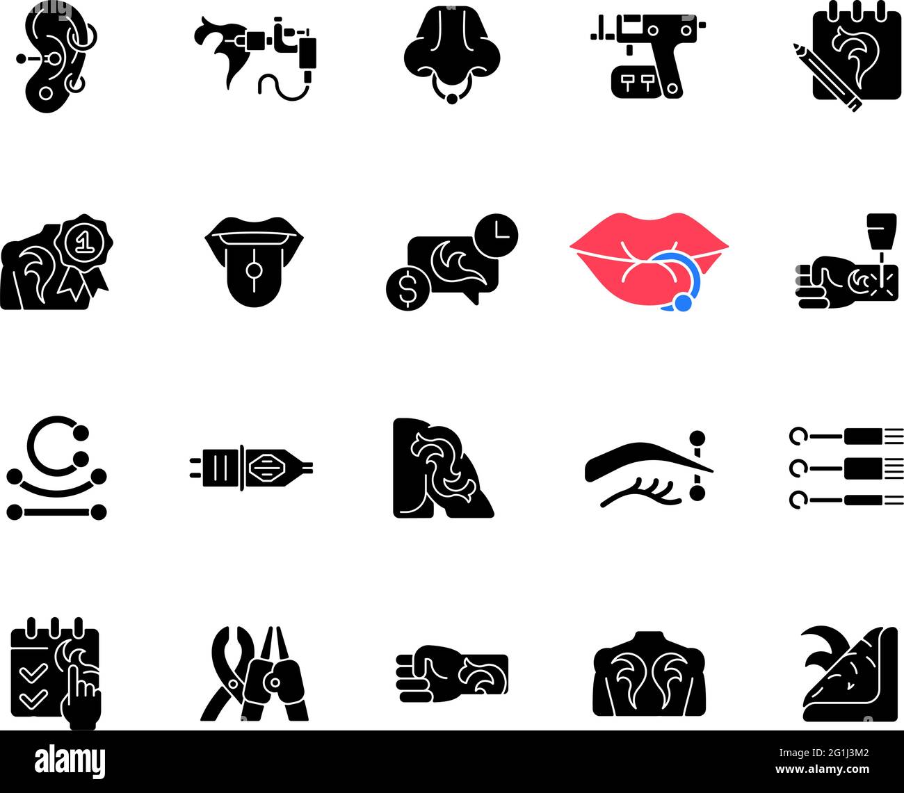 Tattoo and piercing black glyph icons set on white space Stock Vector ...