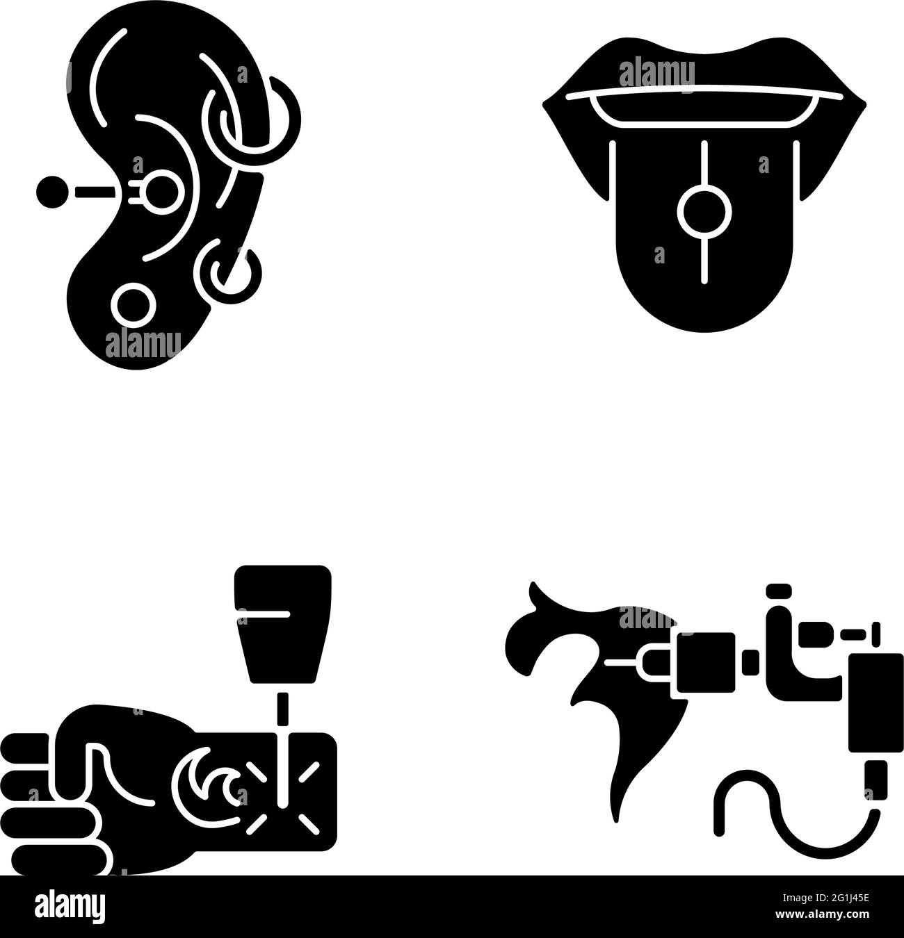 Tattoo and piercing masters black glyph icons set on white space Stock ...