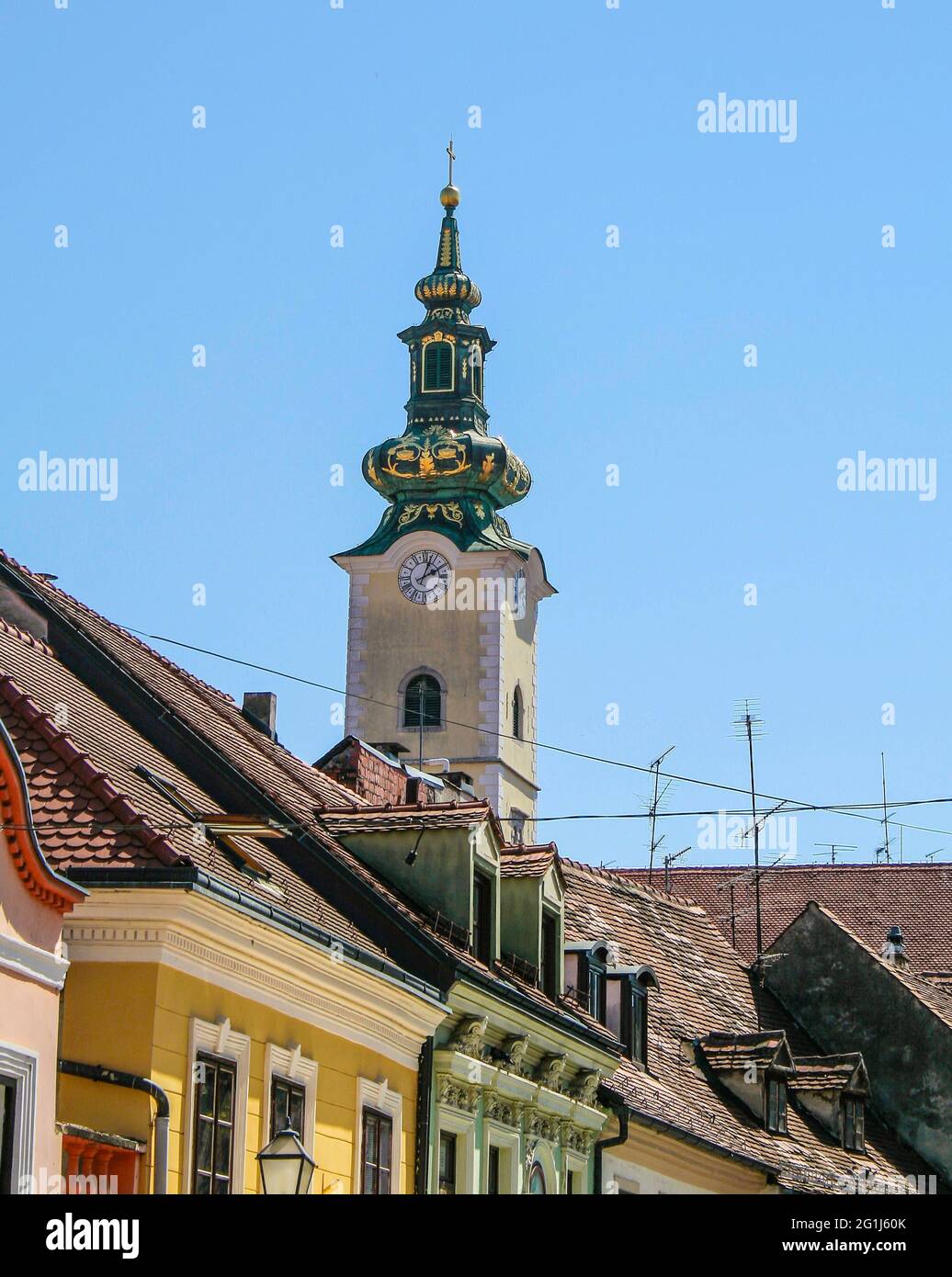Zagreb, Croatia, Republika Hrvatska, Europe. Zagreb. St. Mary's Church at  Dolac. ( Crkva sv. Marije na Dolcu), the clock tower Stock Photo - Alamy