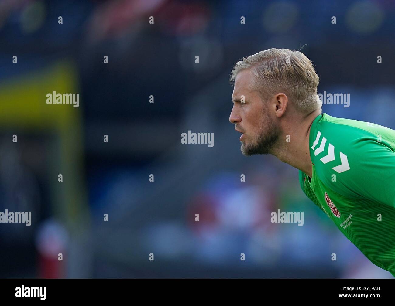 June 6, 2021: Denmarkâ€™s Kasper Schmeichel during Denmark against Bosnia and Herzegovina on Broendby Stadium, Copenhagen, Denmark. Kim Price/CSM Stock Photo