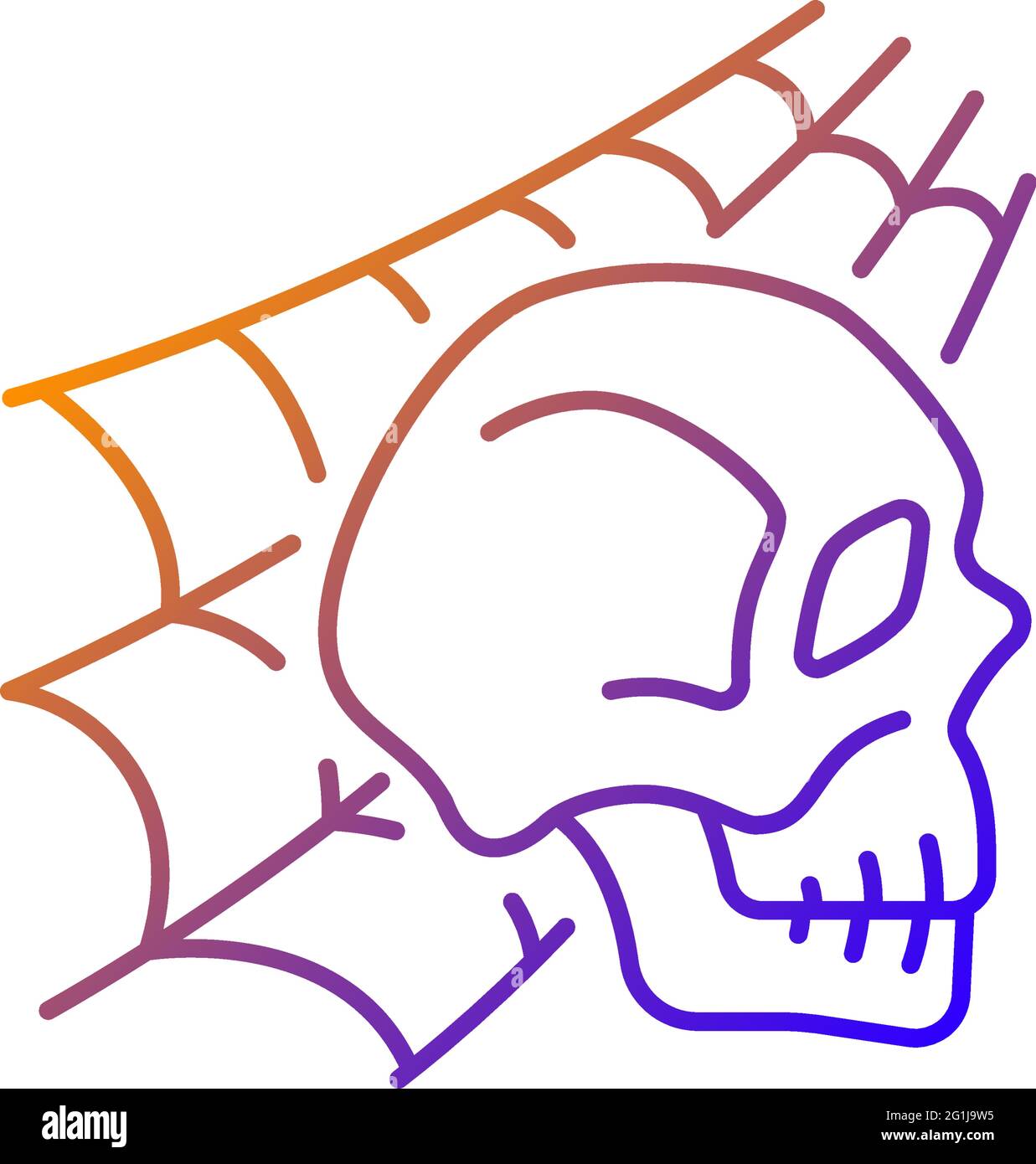 Skull with spider web gradient linear vector icon Stock Vector