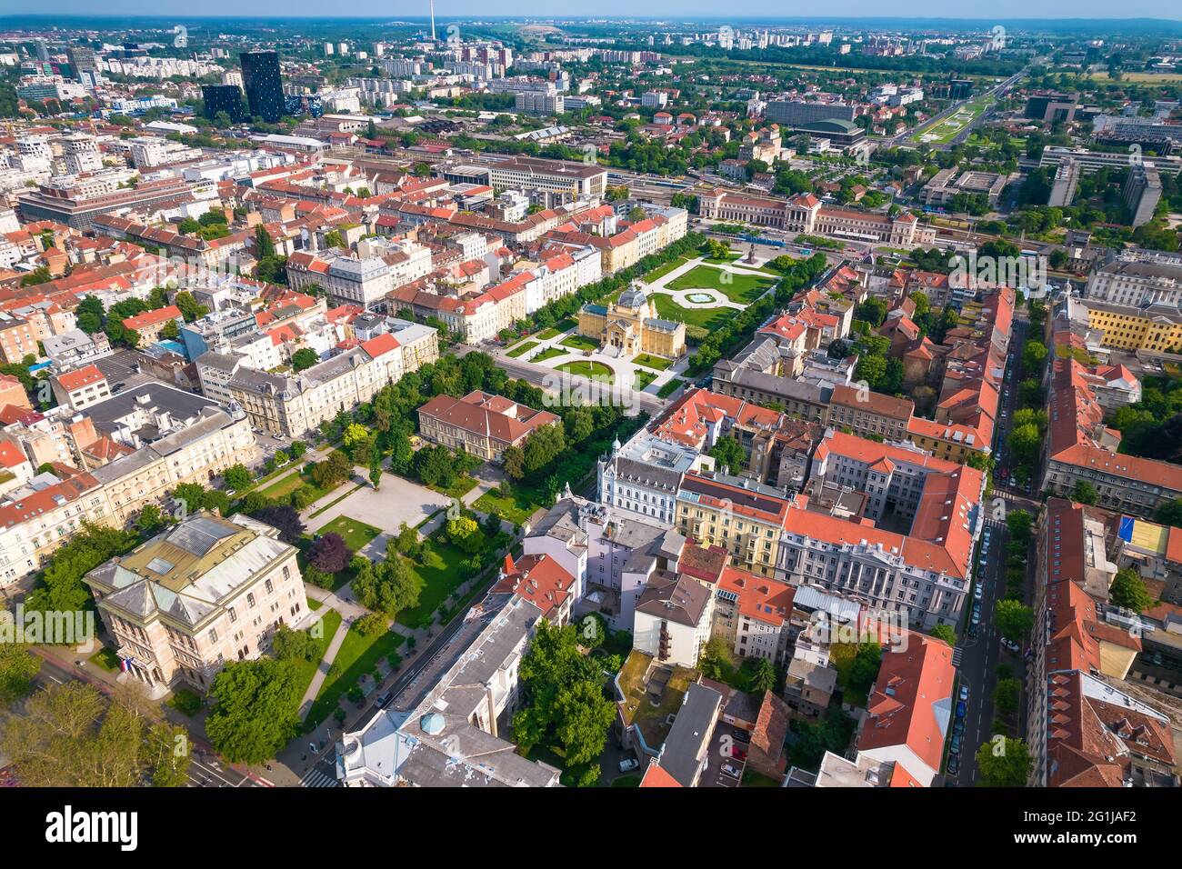Lenuci Horseshoe. Green zone of Zagreb historic city center aerial view