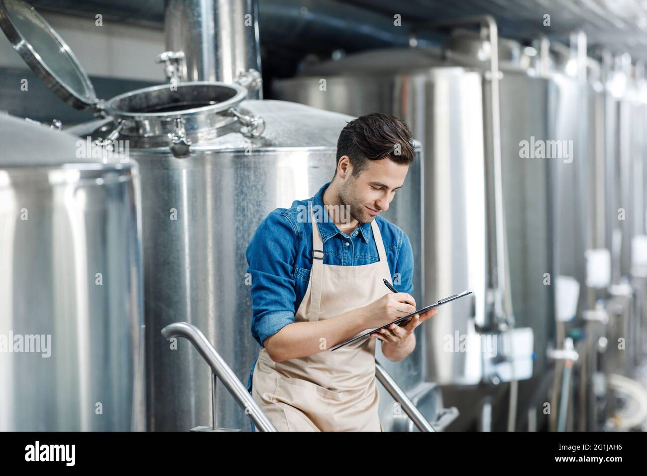 Collection of data on production of beer, craft drink, modern business and plant management Stock Photo