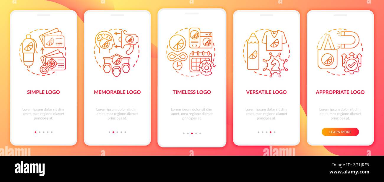 Effective logo design onboarding mobile app page screen with concepts Stock Vector