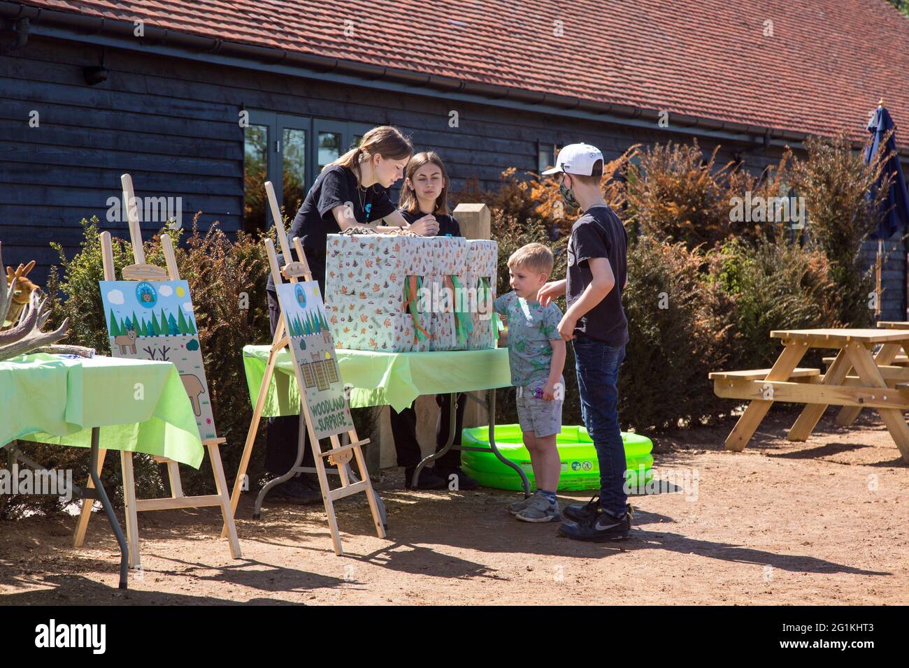 Open day activities at the Skypark deer farm, West Harting, Petersfield, Hampshire, England, United Kingdom. Stock Photo